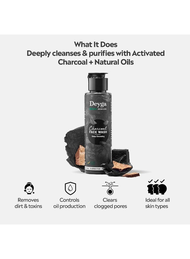 Deyga Charcoal Face Wash (100ml) | Fights Acne, Blackheads & Pimples | Non-Drying | 10X Activated Charcoal | Paraben & Sulphate Free | All Skin Types - Image 2